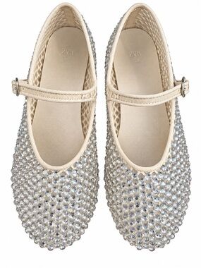 ZARA Crystal-Embellished Cream Ballet Flats | Size 36- Women’s 6